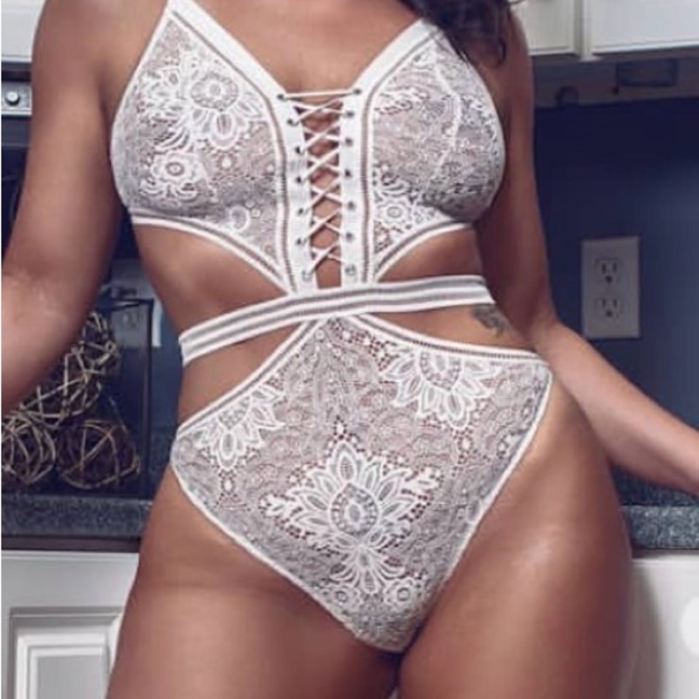 Victoria's Secret White Lace Bodysuit